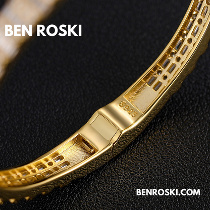 Baguette Moissanite Open Bangle – 7/8-Inch | 5.5MM | Silver, Gold Plated & Rose Gold Plated over 925 Silver | GRA Certified