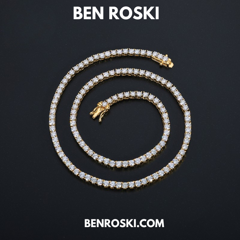 Moissanite Tennis Chain Necklace 3MM Sterling Silver, Gold & Rose Gold | VVS1 Moissanite | GRA Certified