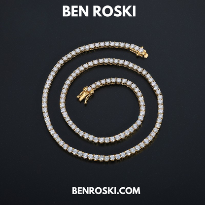 Moissanite Tennis Chain Necklace 3MM Sterling Silver, Gold & Rose Gold | VVS1 Moissanite | GRA Certified