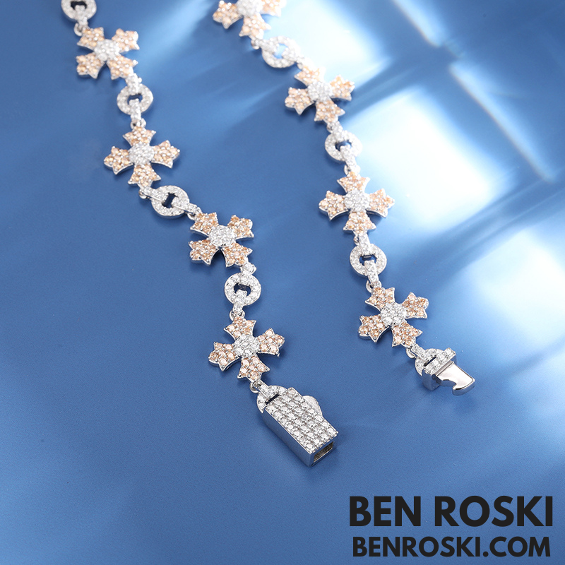 12MM Moissanite Cross Link Chain Sterling Silver, Gold, or Rose Gold | GRA Certified