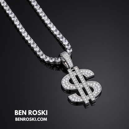 Moissanite Dollar Sign Pendant Sterling Silver or Gold/Rose Gold Plated | VVS Moissanite | GRA Certified