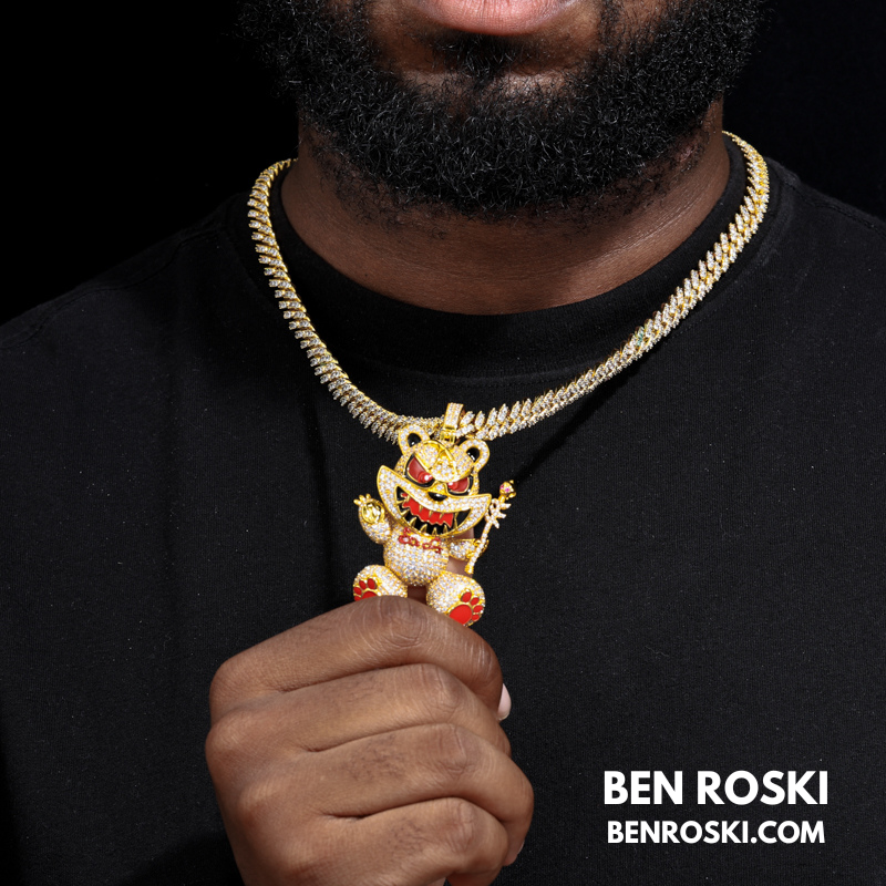 Evil Teddy Bear Pendant Sterling Silver or Gold / Rose Gold Plated | VVS Moissanite | GRA Certified