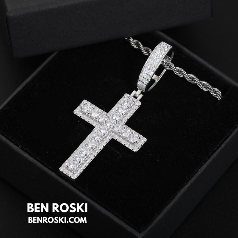 Moissanite Cross Pendant Sterling Silver, Gold & Rose Gold | VVS Moissanite | GRA Certified