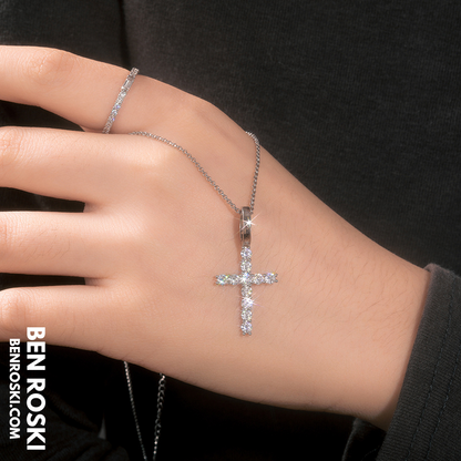 Moissanite Cross Pendant Necklace Sterling Silver or Gold / Rose Gold Plated | VVS Moissanite | GRA Certified