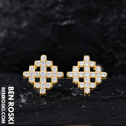 Geometric Cluster Stud Earrings Sterling Silver, Gold, or Rose Gold | VVS Moissanite | GRA Certified