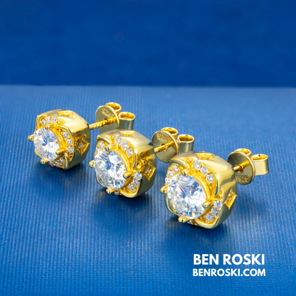 Moissanite Halo Stud Earrings Sterling Silver or Gold/Rose Gold Plated | VVS Moissanite | GRA Certified