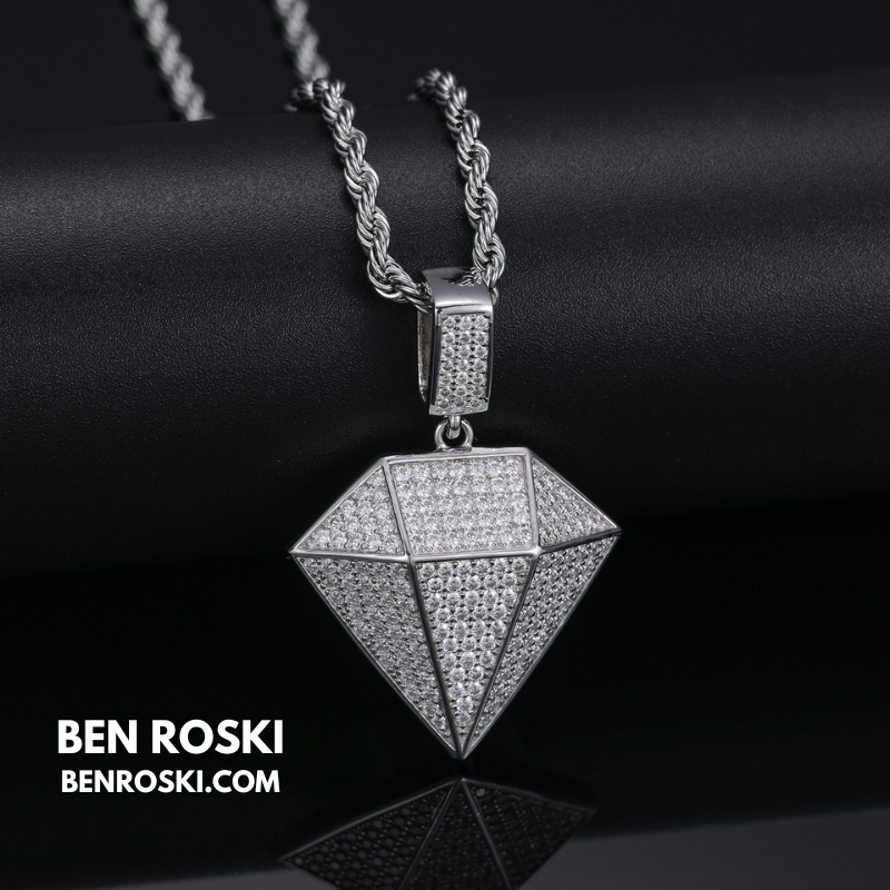 Diamond Shape Moissanite Pendant Sterling Silver, Gold / Rose Gold Plated | GRA Certified