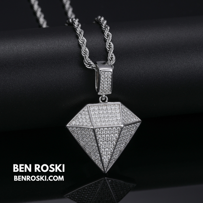 Diamond Shape Moissanite Pendant Sterling Silver, Gold / Rose Gold Plated | GRA Certified