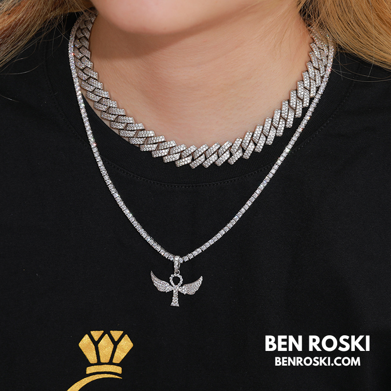 Angel Cross Pendant Necklace Sterling Silver or Gold/Rose Gold Plated | VVS Moissanite | GRA Certified