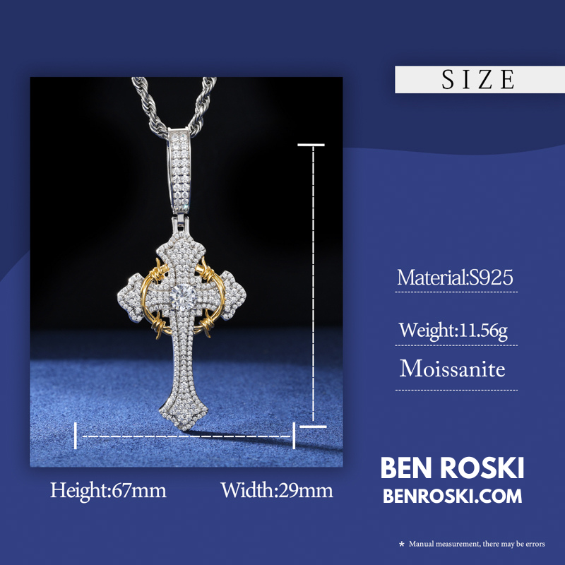 Barbed Cross Pendant Sterling Silver or Gold/Rose Gold Plated | VVS Moissanite | GRA Certified