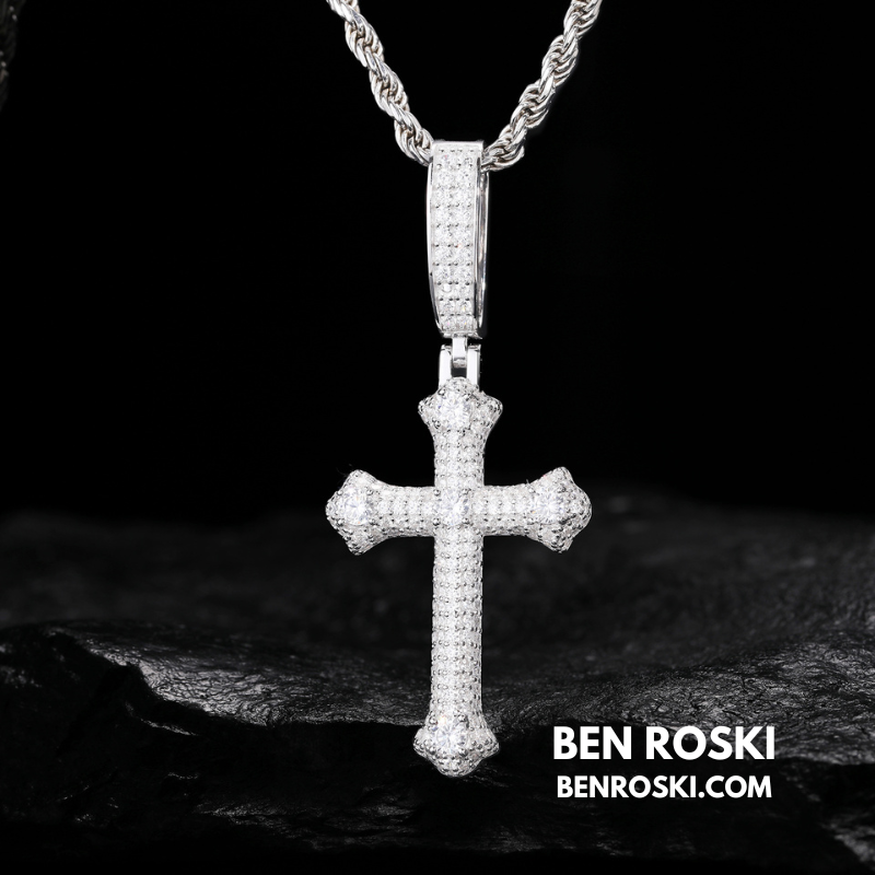 Iced Cross Pendant Sterling Silver, Gold & Rose Gold Plated | VVS Moissanite | GRA Certified