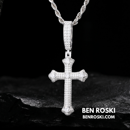 Iced Cross Pendant Sterling Silver, Gold & Rose Gold Plated | VVS Moissanite | GRA Certified