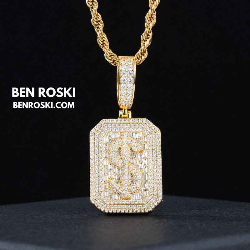 Iced-Out Dollar Sign Pendant sterling Silver or Gold Plated | VVS Moissanite | GRA Certified
