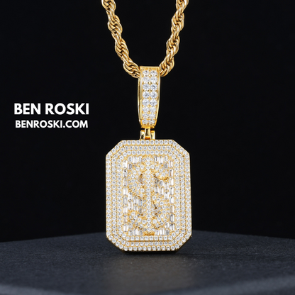 Iced-Out Dollar Sign Pendant sterling Silver or Gold Plated | VVS Moissanite | GRA Certified