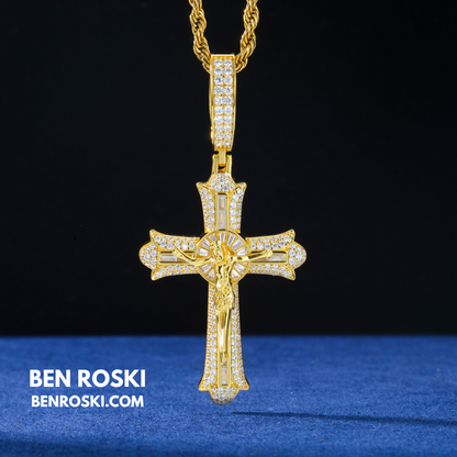 Crucifix Moissanite Cross Pendant Sterling Silver, Gold & Rose Gold | VVS Moissanite | GRA Certified