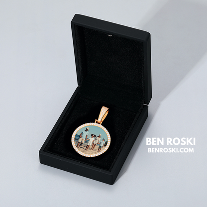 Custom Photo Round Pendant Sterling Silver or Gold/Rose Gold Plated | VVS Moissanite | GRA Certified