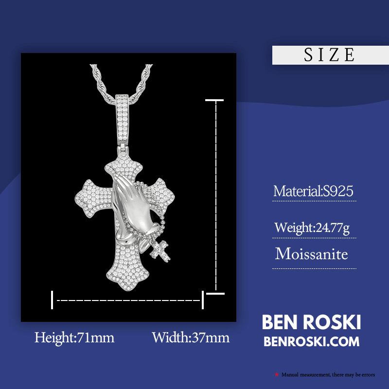 Praying Hands Cross Pendant – 71MM Height | VVS1 Moissanite | GRA Certified
