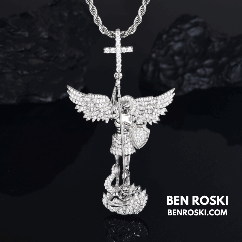 Archangel Michael Pendant – 77MM Height |  VVS1 Moissanite | GRA Certified