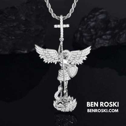 Archangel Michael Pendant – 77MM Height |  VVS1 Moissanite | GRA Certified
