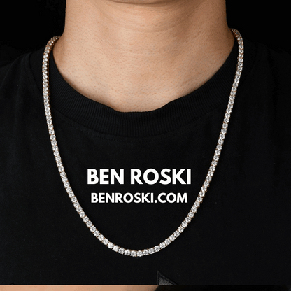 Moissanite Tennis Chain Necklace – 4MM Sterling Silver, Gold & Rose Gold | VVS1 Moissanite | GRA Certified