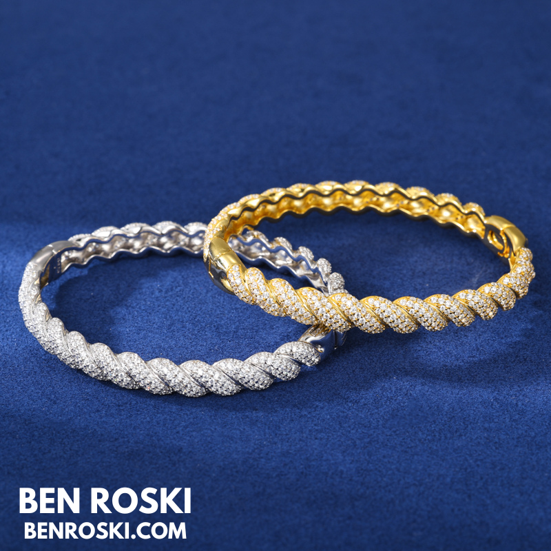 Baguette Moissanite Open Bangle Sterling Silver, Gold Plated & Rose Gold Plated over 925 Silver | GRA Certified