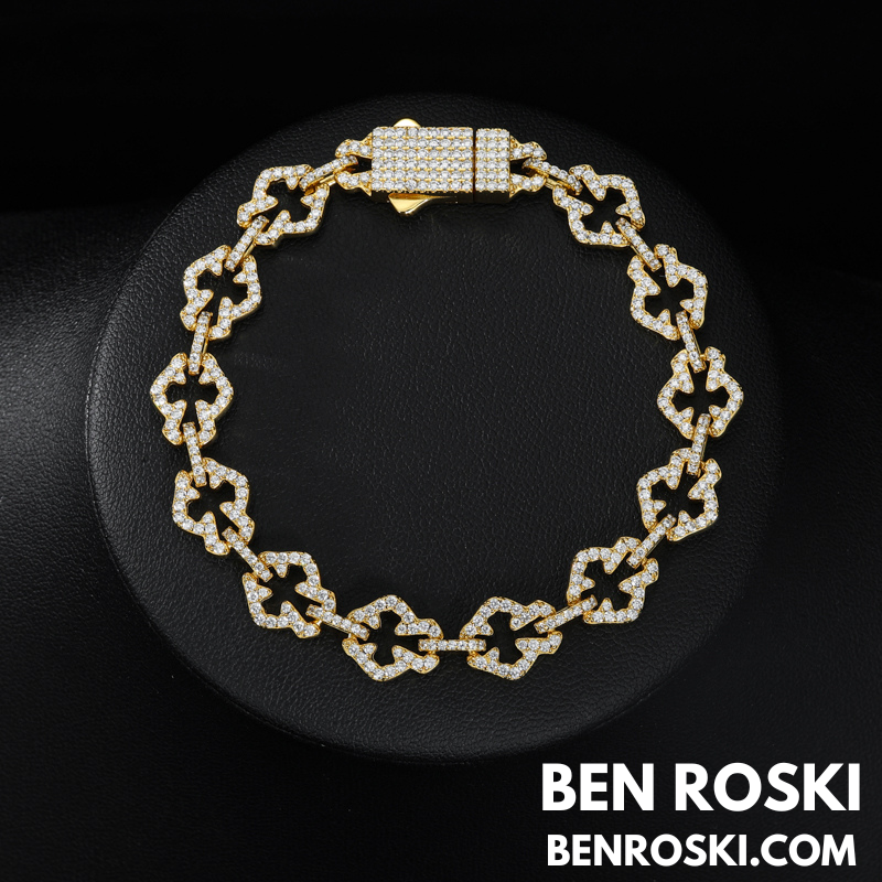 Moissanite Clover Link Bracelet Sterling Silver, Gold & Rose Gold | VVS Moissanite | GRA Certified