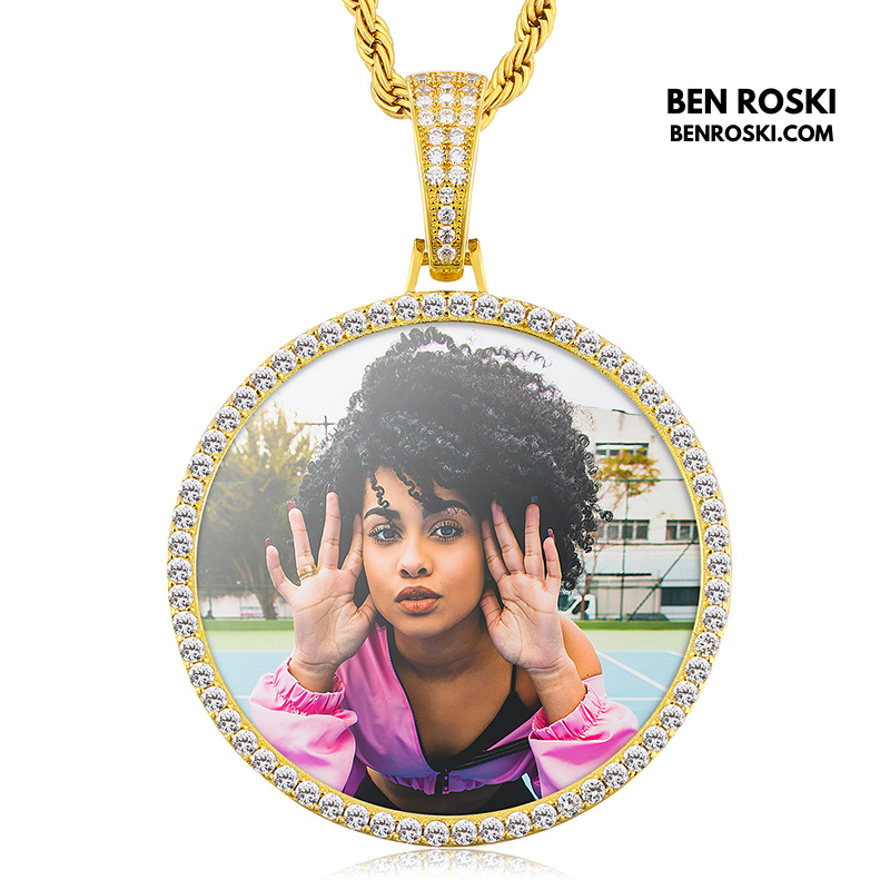 Custom Photo Round Pendant Sterling Silver or Gold & Rose Gold Plated | Moissanite | GRA Certified