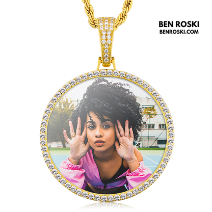 Custom Photo Round Pendant Sterling Silver or Gold & Rose Gold Plated | Moissanite | GRA Certified