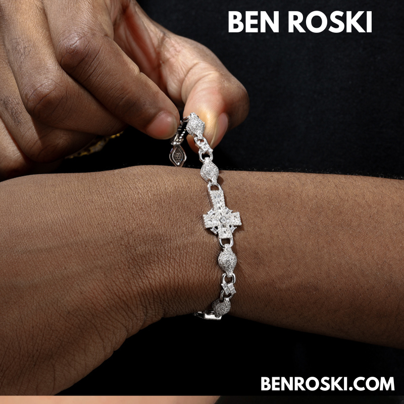 Moissanite Cross Link Bracelet Sterling Silver, Gold, or Rose Gold | VVS Moissanite | GRA Certified