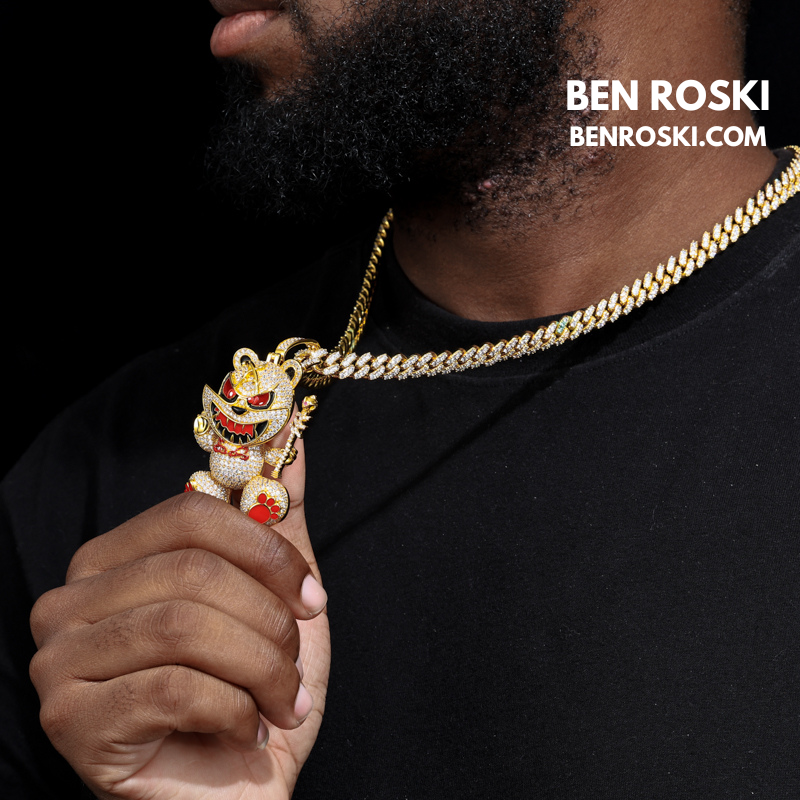 Evil Teddy Bear Pendant Sterling Silver or Gold / Rose Gold Plated | VVS Moissanite | GRA Certified