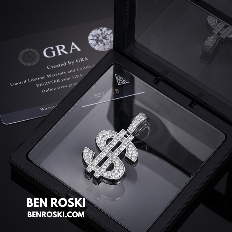 Moissanite Dollar Sign Pendant Sterling Silver or Gold/Rose Gold Plated | VVS Moissanite | GRA Certified