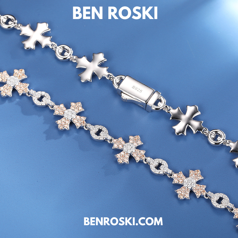 12MM Moissanite Cross Link Chain Sterling Silver, Gold, or Rose Gold | GRA Certified