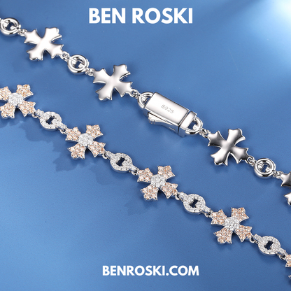 12MM Moissanite Cross Link Chain Sterling Silver, Gold, or Rose Gold | GRA Certified