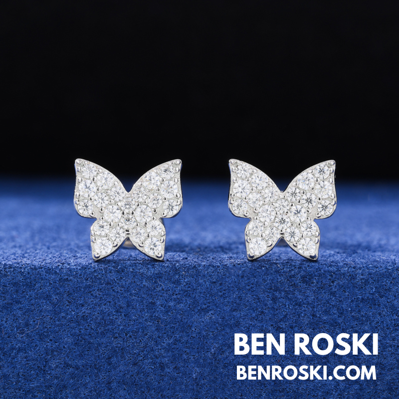 Butterfly Stud Earrings Sterling Silver, Gold, or Rose Gold | VVS Moissanite | GRA Certified