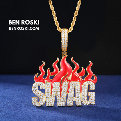 SWAG Flame Pendant Sterling Silver or Gold/Rose Gold Plated | VVS Moissanite | GRA Certified