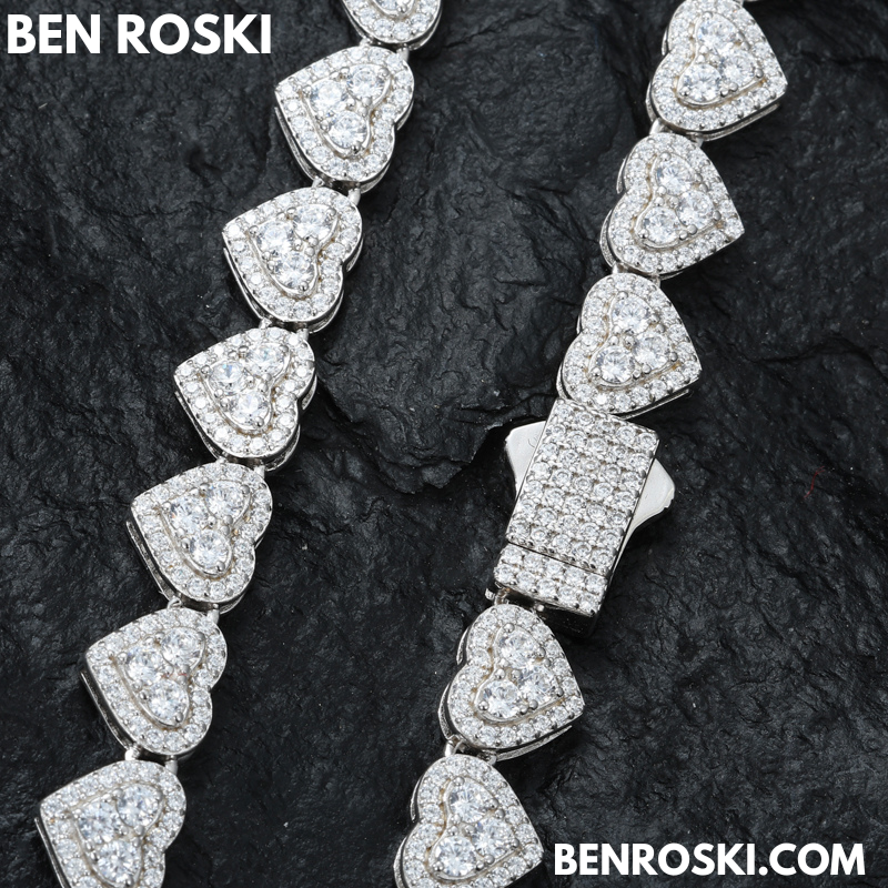 8MM Heart Moissanite Chain Sterling Silver, Gold, or Rose Gold | GRA Certified