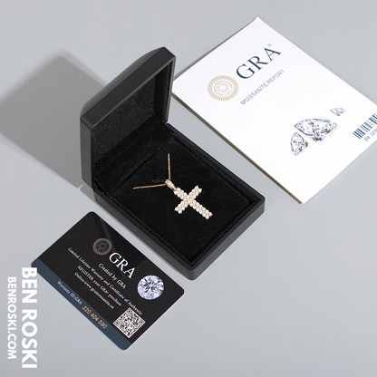 Moissanite Cross Pendant Necklace Sterling Silver, Gold & Rose Gold Plated | VVS Moissanite | GRA Certified