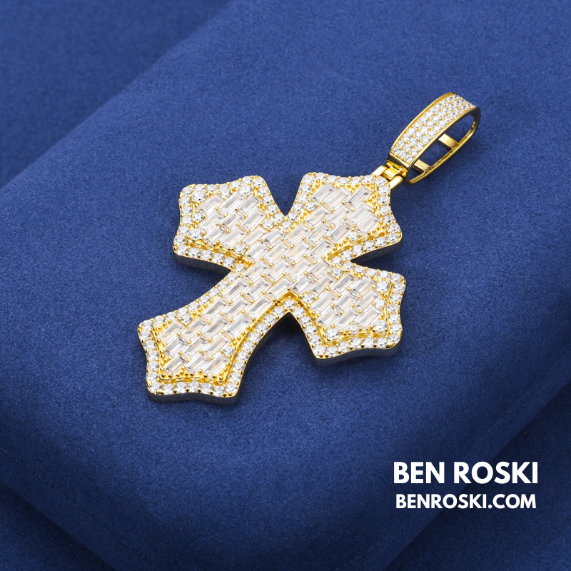 Moissanite Cross Pendant Sterling Silver or Gold & Rose Gold Plated | VVS Moissanite | GRA Certified