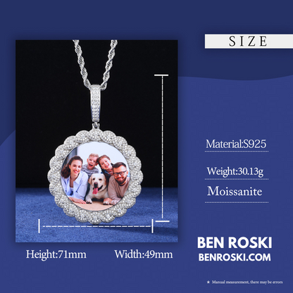 Custom Moissanite Photo Pendant Sterling Silver or Gold/Rose Gold Plated | VVS Moissanite | GRA Certified