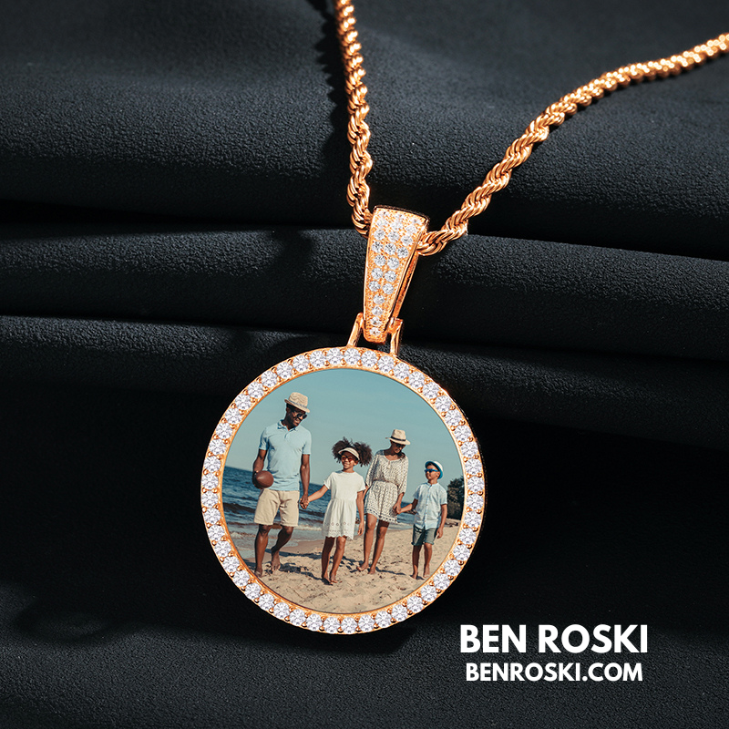 Custom Photo Round Pendant Sterling Silver or Gold/Rose Gold Plated | VVS Moissanite | GRA Certified