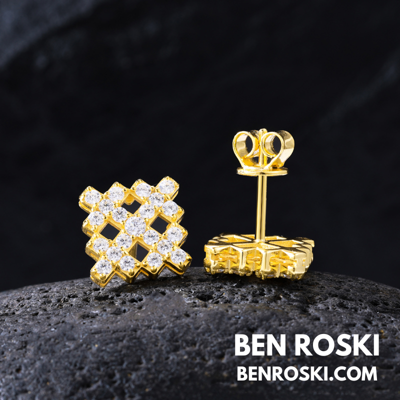 Geometric Cluster Stud Earrings Sterling Silver, Gold, or Rose Gold | VVS Moissanite | GRA Certified