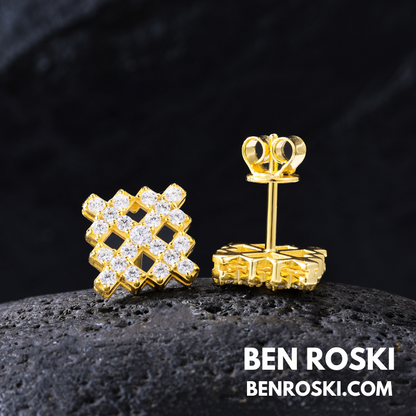 Geometric Cluster Stud Earrings Sterling Silver, Gold, or Rose Gold | VVS Moissanite | GRA Certified