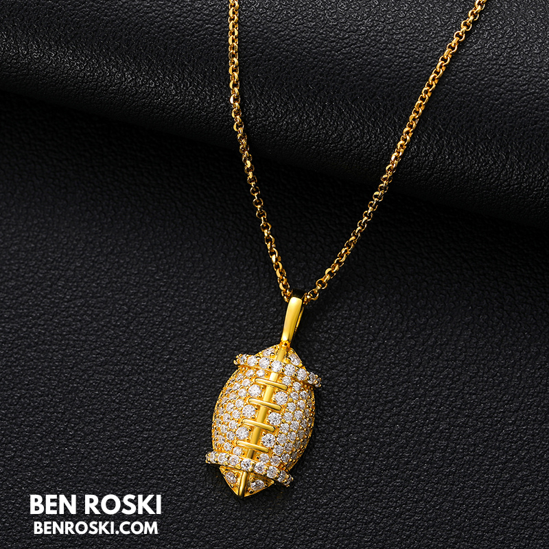 Moissanite Football Pendant Necklace Sterling Silver, Gold, or Rose Gold | VVS Moissanite | GRA Certified