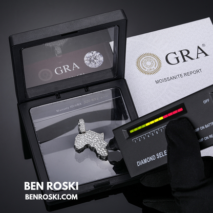 Africa Map Moissanite Pendant Sterling Silver or Gold/Rose Gold Plated | VVS Moissanite | GRA Certified