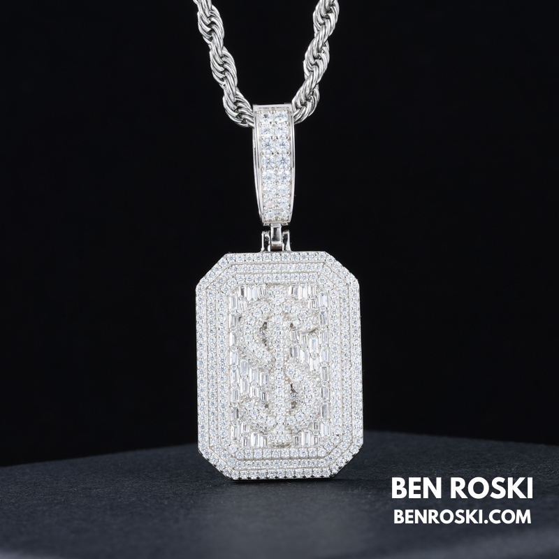 Iced-Out Dollar Sign Pendant sterling Silver or Gold Plated | VVS Moissanite | GRA Certified