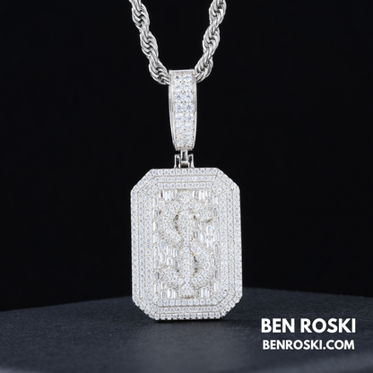 Iced-Out Dollar Sign Pendant sterling Silver or Gold Plated | VVS Moissanite | GRA Certified