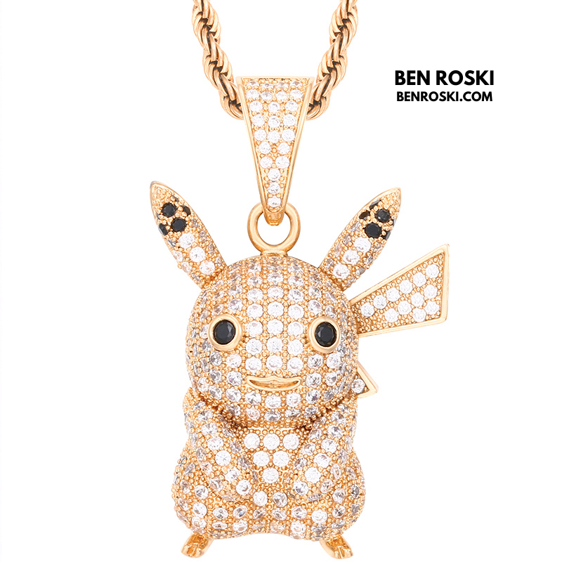 Iced-Out Pikachu Moissanite Pendant – Sterling Silver | Gold, Silver & Rose Gold | GRA Certified