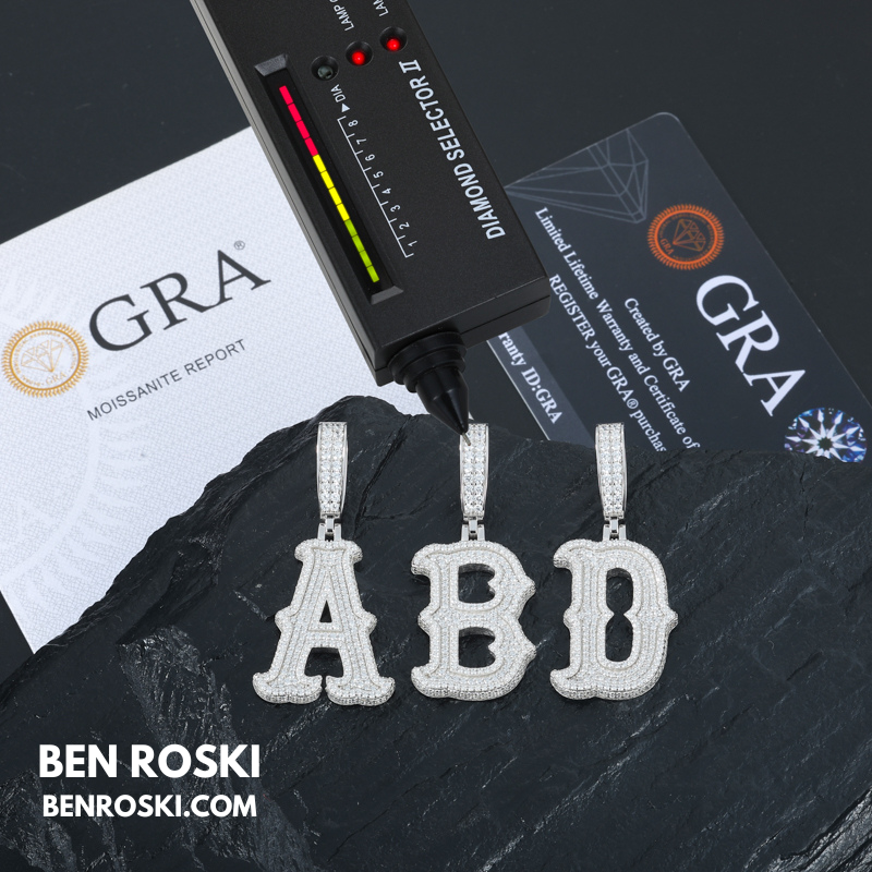 Iced-Out Moissanite Initial Pendant Sterling Silver | Gold, Silver & Rose Gold | VVS Moissanite | GRA Certified