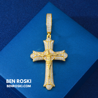 Crucifix Moissanite Cross Pendant Sterling Silver, Gold & Rose Gold | VVS Moissanite | GRA Certified