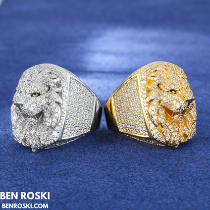 Lion Head Moissanite Ring Sterling Silver, Gold & Rose Gold | VVS Moissanite | GRA Certified